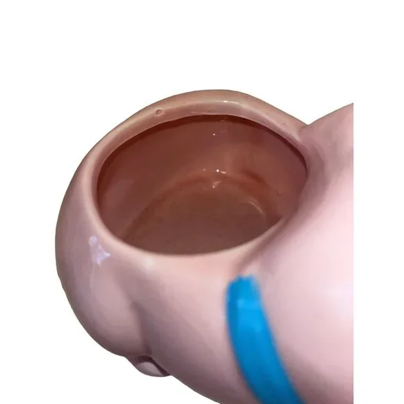 Pink Whimsical Happy Farmhouse Anthropomorphic Smiling Baby Pig Vintage Planter - Picture 4 of 7